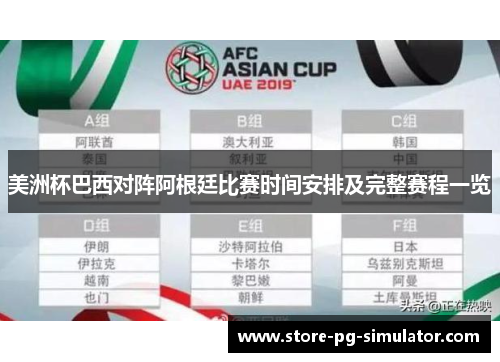 美洲杯巴西对阵阿根廷比赛时间安排及完整赛程一览