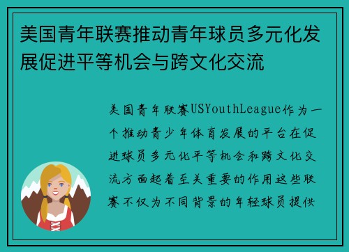 美国青年联赛推动青年球员多元化发展促进平等机会与跨文化交流